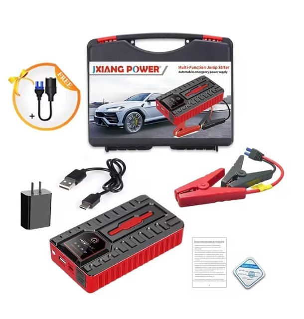 Booster Jumper Starter 12000mAh โ Car Jump Starter, Power Bank, LED Flashlight & Air Compressor ๐๐
