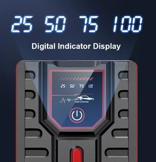 Booster Jumper Starter 12000mAh โ Car Jump Starter, Power Bank, LED Flashlight & Air Compressor ๐๐
