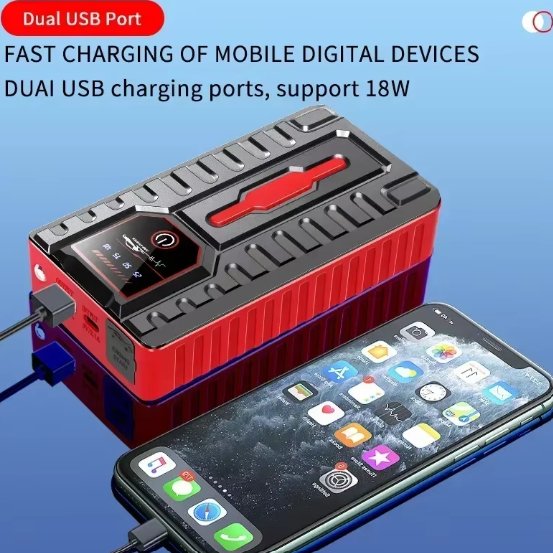 Booster Jumper Starter 12000mAh โ Car Jump Starter, Power Bank, LED Flashlight & Air Compressor ๐๐